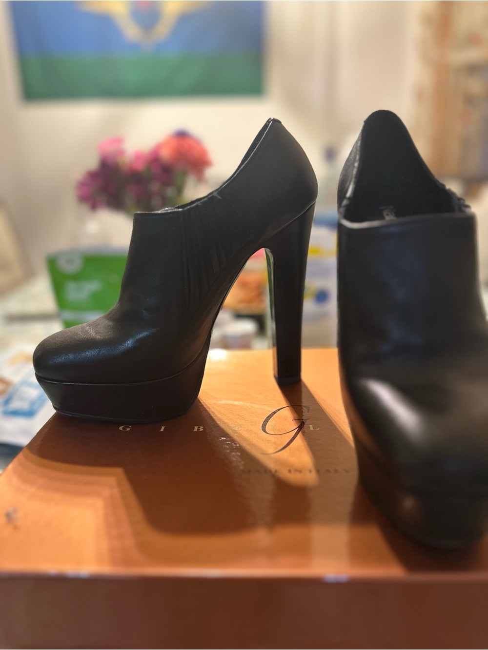 Nando Muzi Black Leather High Heel Platform Booties